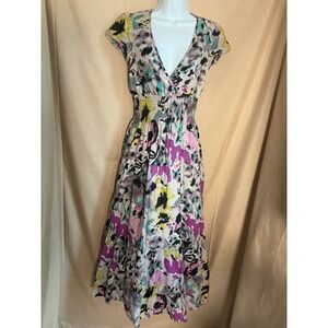 Unknown Abstract Tiered Midi Dress Womens S Multicolor Excellent Smocked Boho